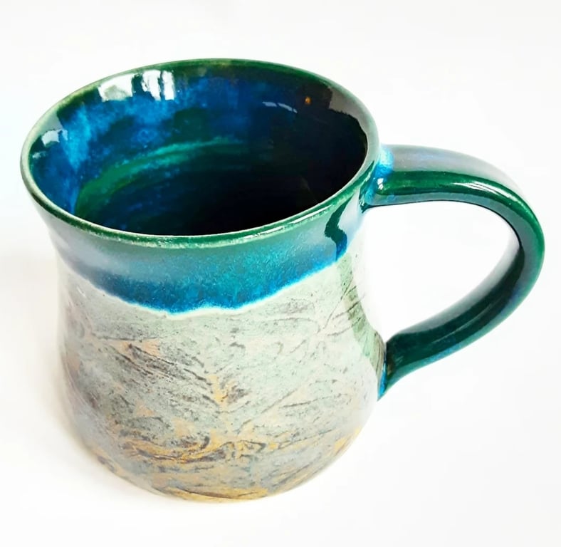 Mug - Hand Thrown Stoneware Ceramic Green Glazed Mug 