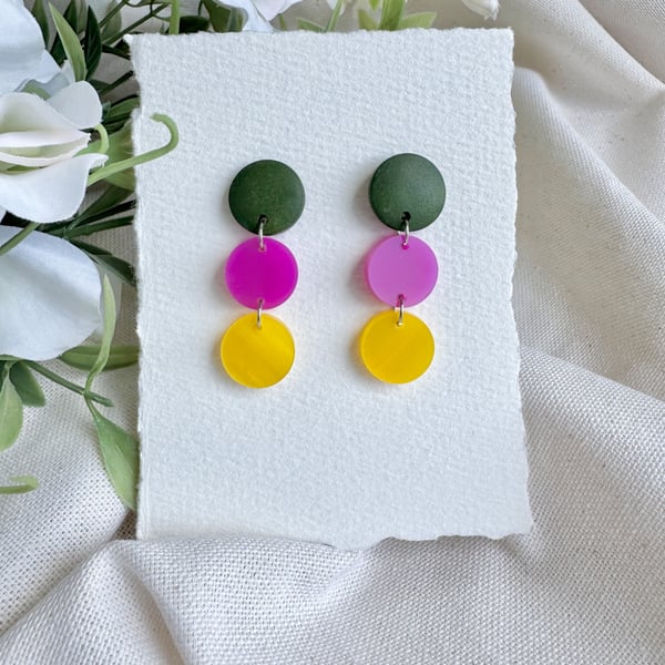Three Circle Pop Drop Earrings