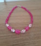 BRIGHT PINK, WHITE AND SILVER PORCELAIN BEAD NECKLACE. - Image 2
