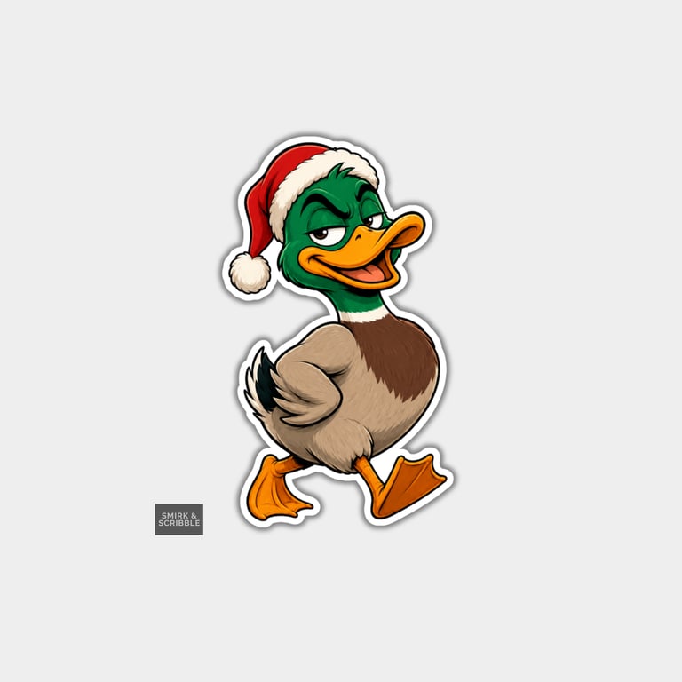 Funny Christmas Sticker Vinyl Xmas Decal For Adults - Cheeky Duck In Santa Hat