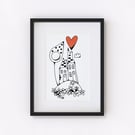 Two Houses with heart illustration, Giclee print