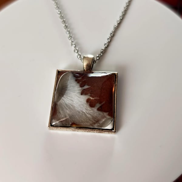 Frosted Resin Necklace: White And Copper Square Pendant Jewelry