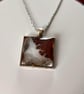 Frosted Resin Necklace: White And Copper Square Pendant Jewelry