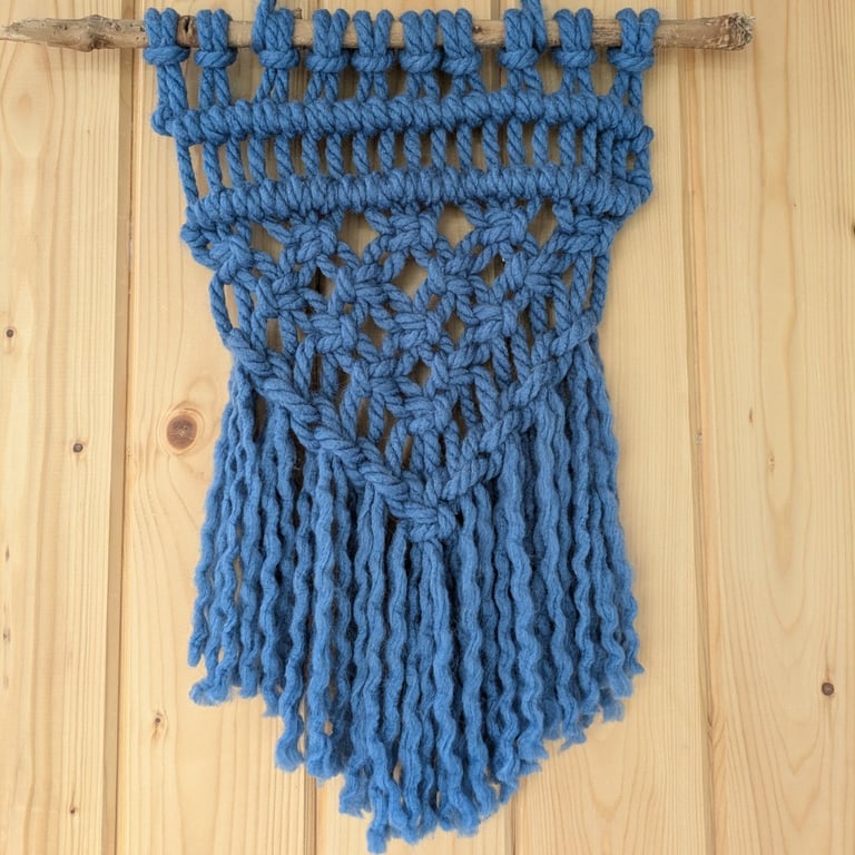 Medium blue macrame wall hanging