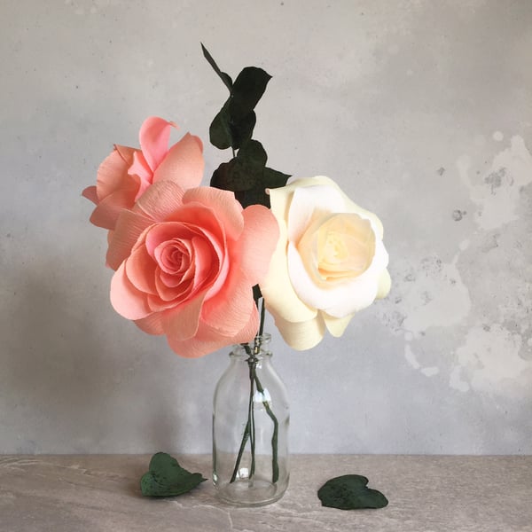A trio of Paper Roses & Foliage