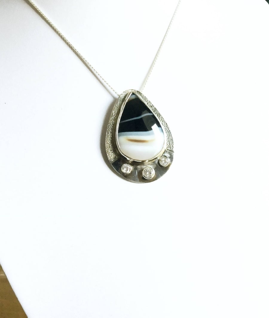 Banded Blue Agate Pendant Necklace