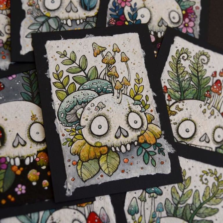 fungi skull - original aceo illustration