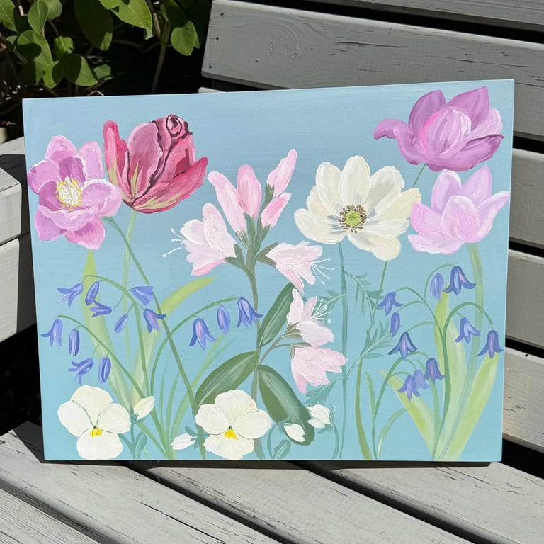 Floral Hand Painted Wooden Panel 