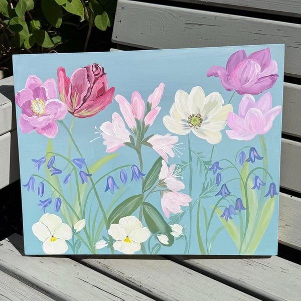 Floral Hand Painted Wooden Panel 