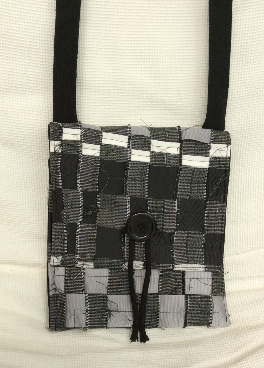  Monochrome, recycled, woven shoulder bag, satchel