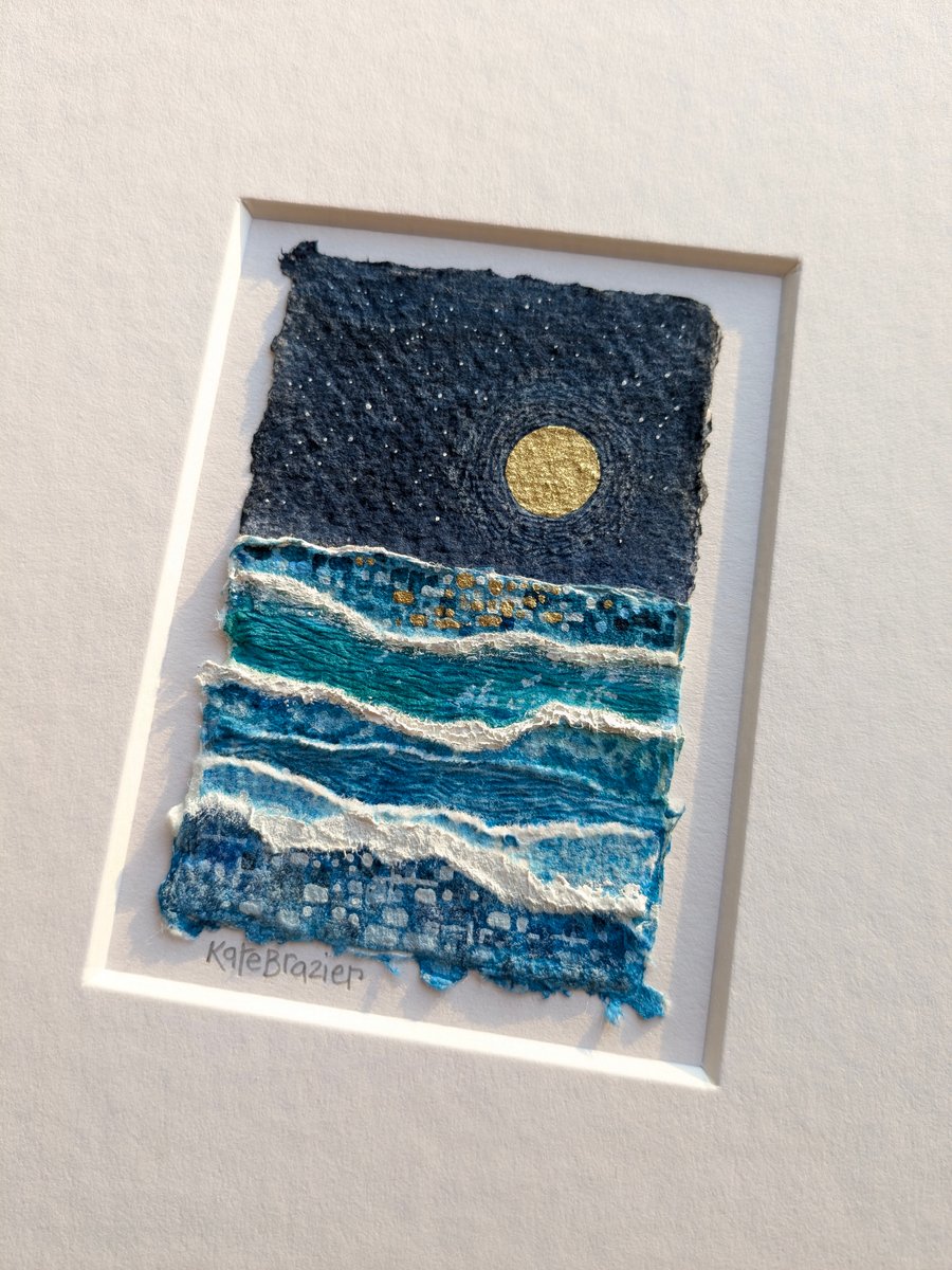Under a Golden Moon - Original miniature collage. A5 Mounted