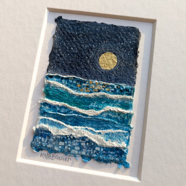 Under a Golden Moon - Original miniature collage. A5 Mounted