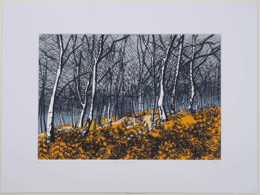 'Silver Winter Birch' original hand-pulled screen print