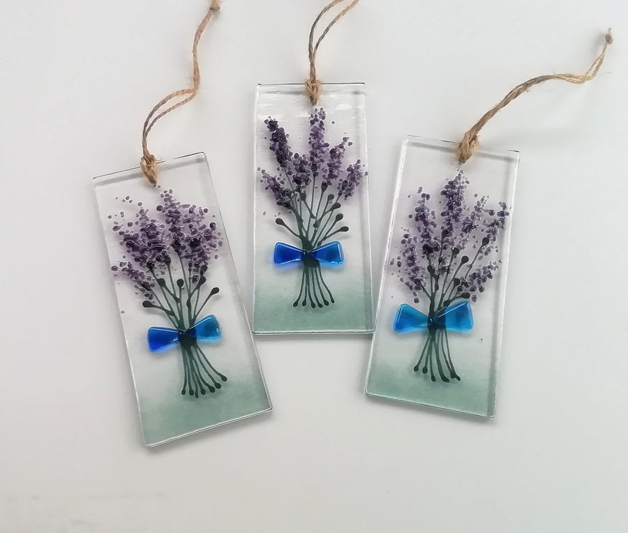 Fused Glass Lavender Suncatcher: Purple Floral Art Token Gift