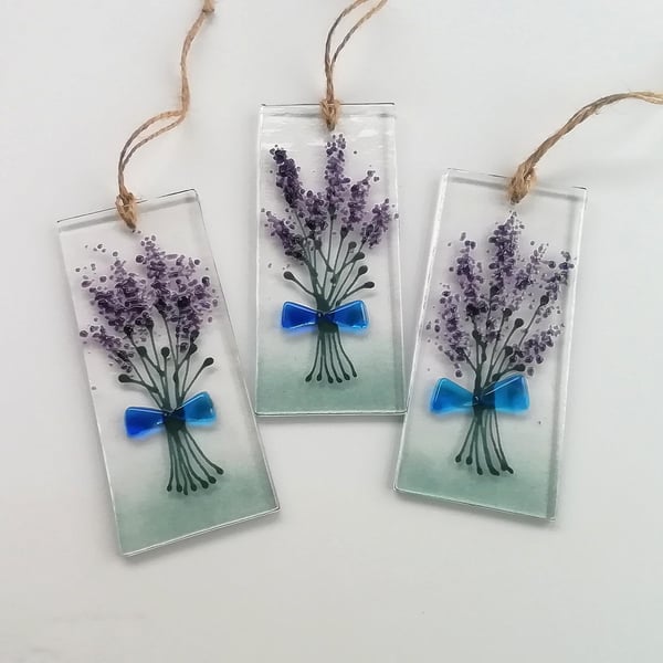 Fused Glass Lavender Suncatcher: Purple Floral Art Token Gift