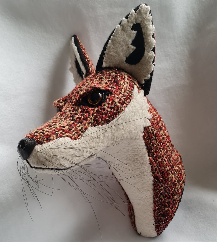 Faux fox wall mount in rust coloured tweed