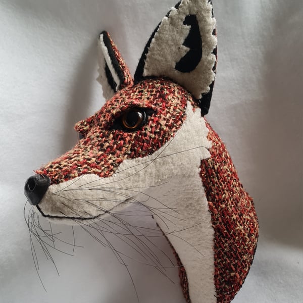 Faux fox wall mount in rust coloured tweed