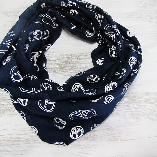 Cotton navy blue infinity scarf-modern Spring Summer shawlloop punk shawl