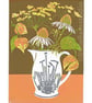 'Autumn Allotment Flowers' Original limited edition linocut print