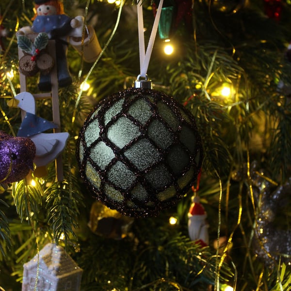 Christmas baubles boxed set of 6 large decorated with crochet lace