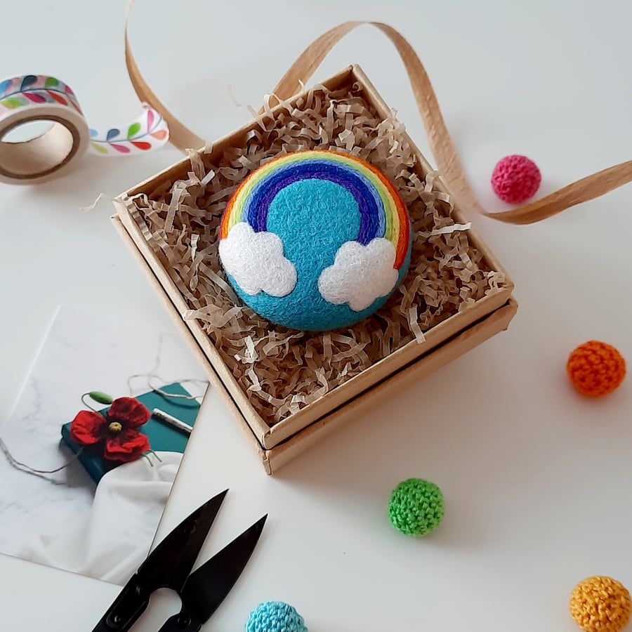 Needle Felt Rainbow Brooch