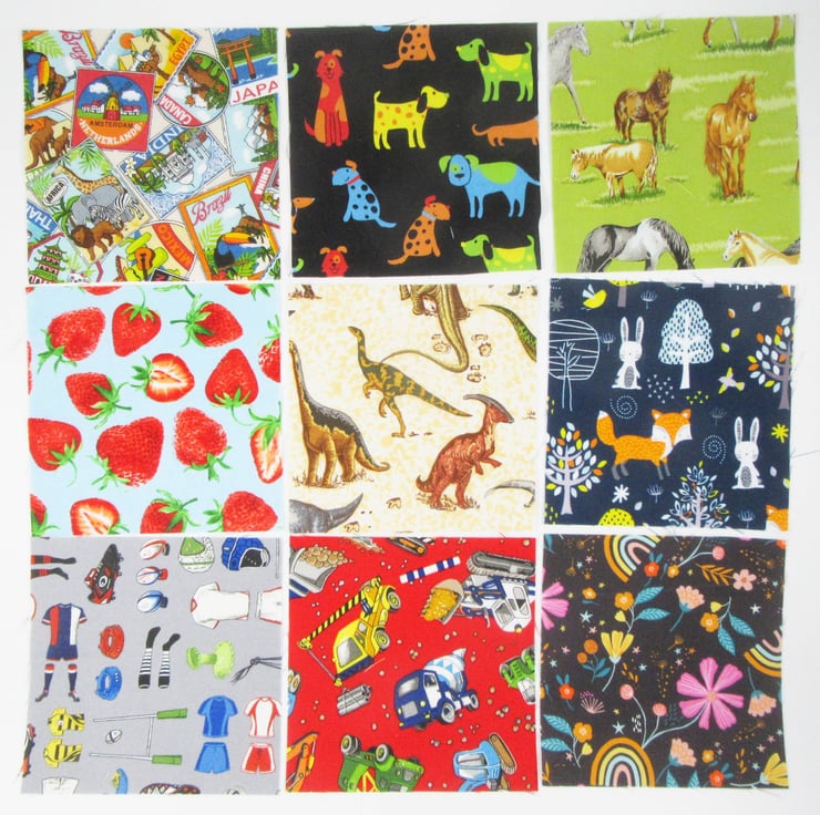 Large Pack 5" Novelty Fabric Squares Folksy
