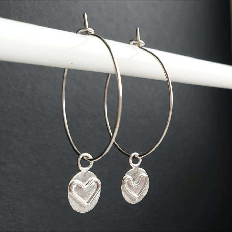 Silver Heart Earrings Round