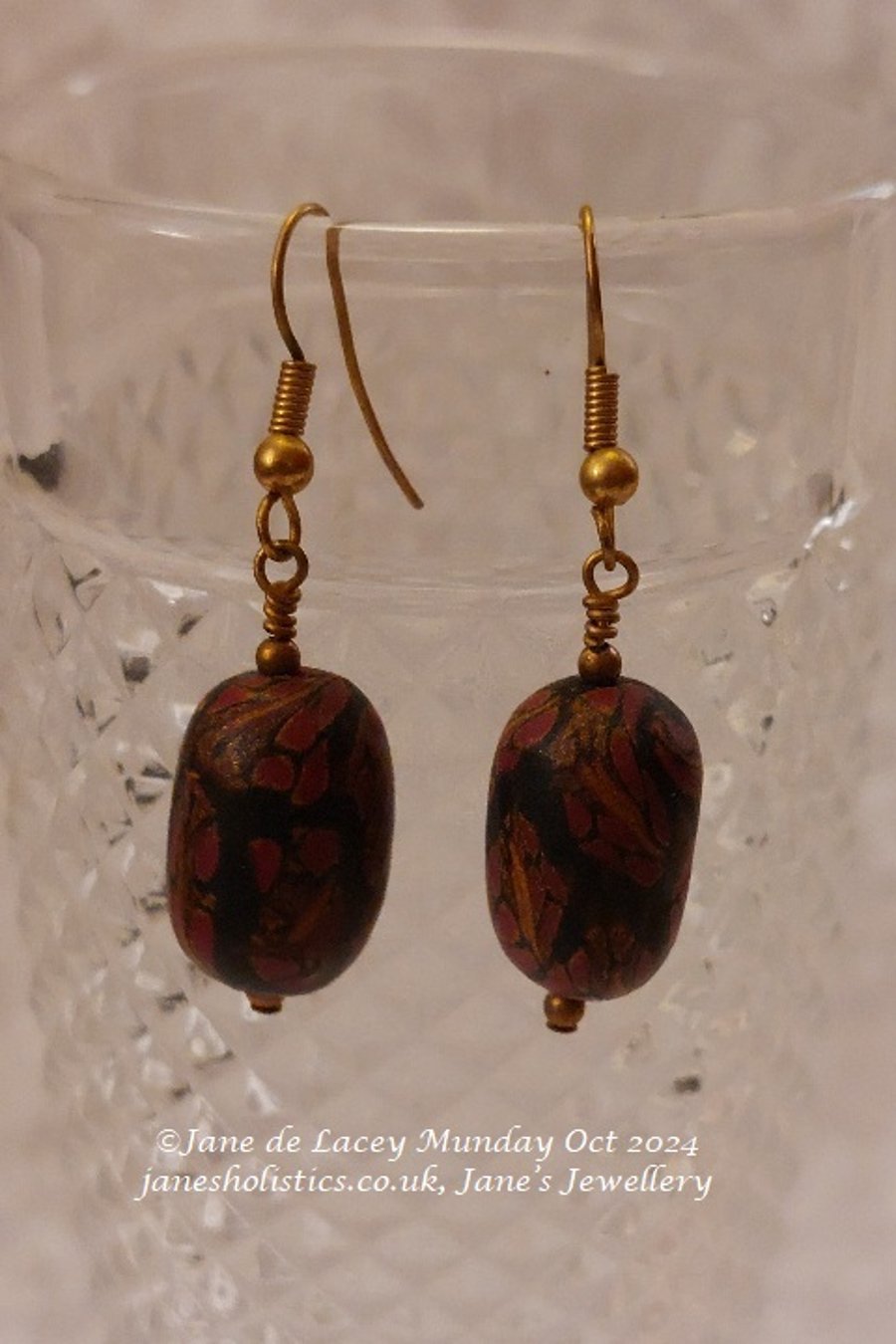 Black, Pink and Bronze Polymer clay Drop Earrings
