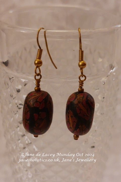 Black, Pink and Bronze Polymer clay Drop Earrings
