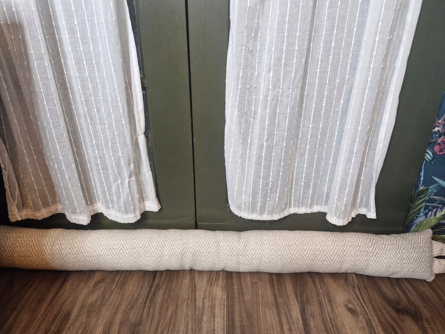 Draught excluder Almond cream herringbone fabric weighted extra long