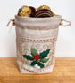 Double Sided Fabric Christmas Gift Bag – Snowflake and Holly Motif  - Image 7