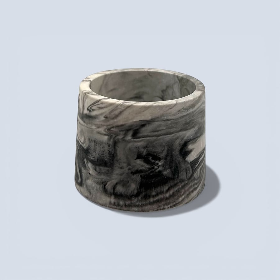 Small black and white marbled round plant pot, handmade indoor planter 7.5 cm