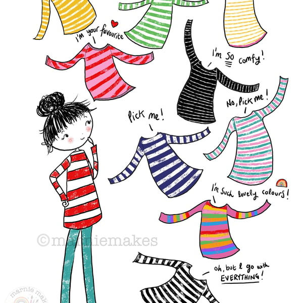 Stripey Tops - A5 Giclee Print