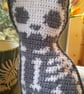 Spooky Crochet Cat Mini Cushion - Grey with white bones - Image 4