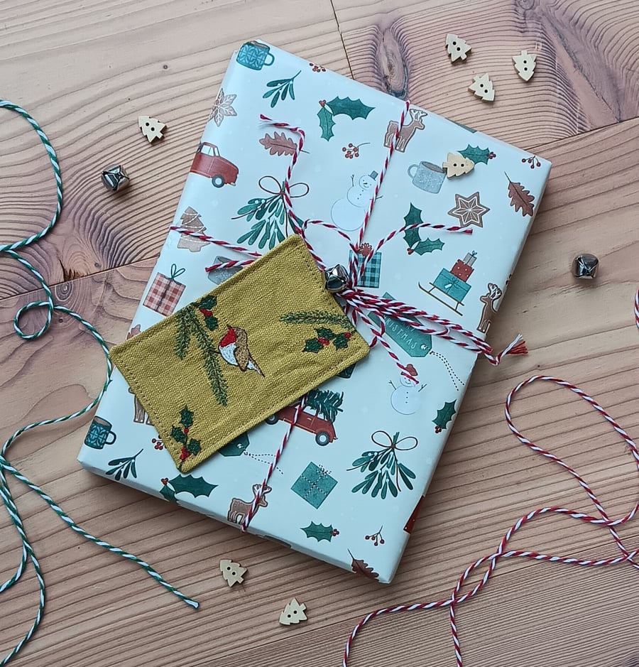 Personalised Fabric Christmas Robin Gift Tag Hanging Decoration 