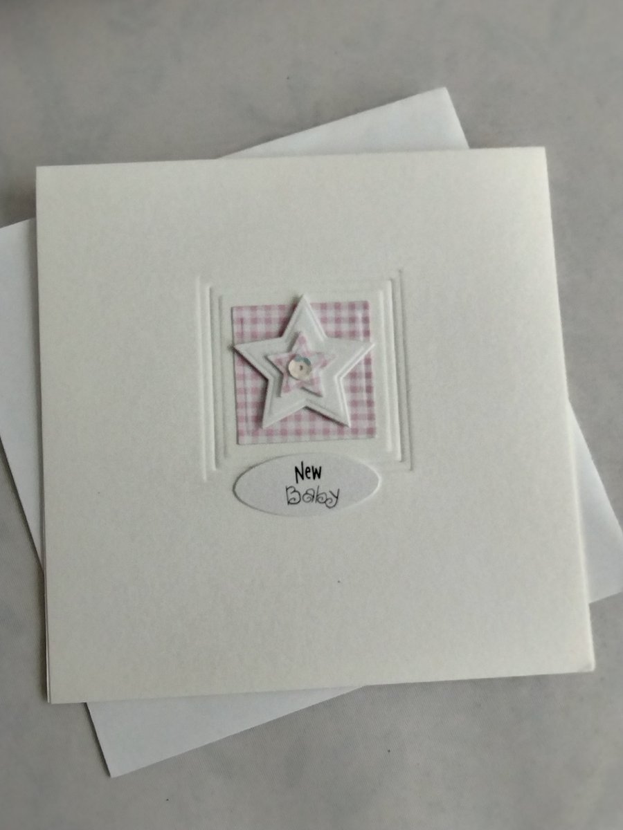 New Baby Pink Gingham Star Card