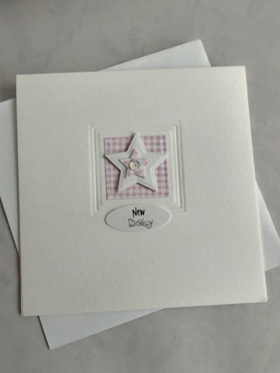New Baby Pink Gingham Star Card
