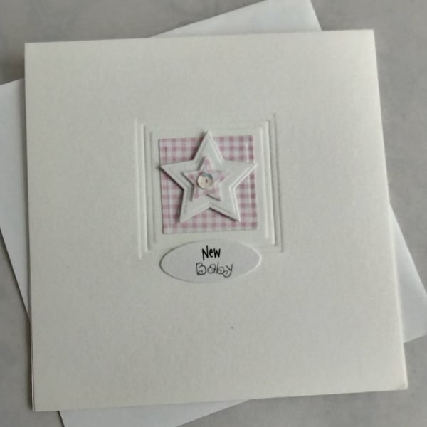 New Baby Pink Gingham Star Card