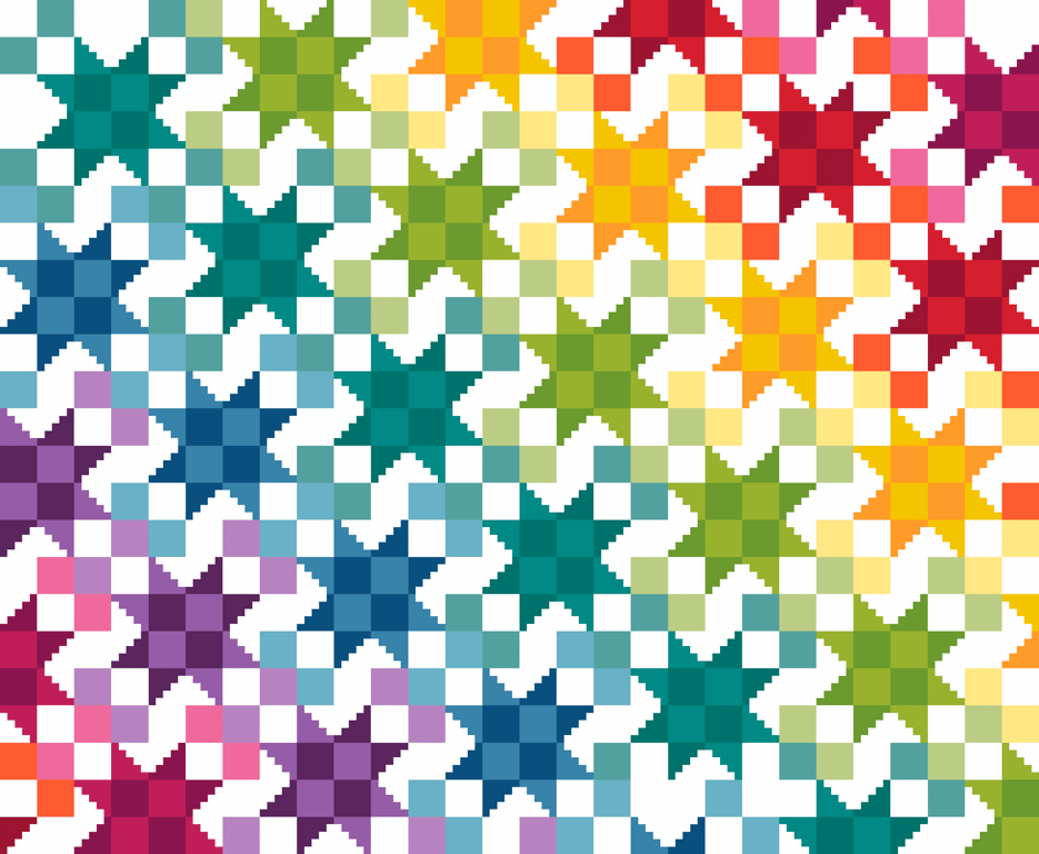 228 - Geometric Patchwork Quilt Cross Stitch Pattern: Rainbow Amish Design (PDF)
