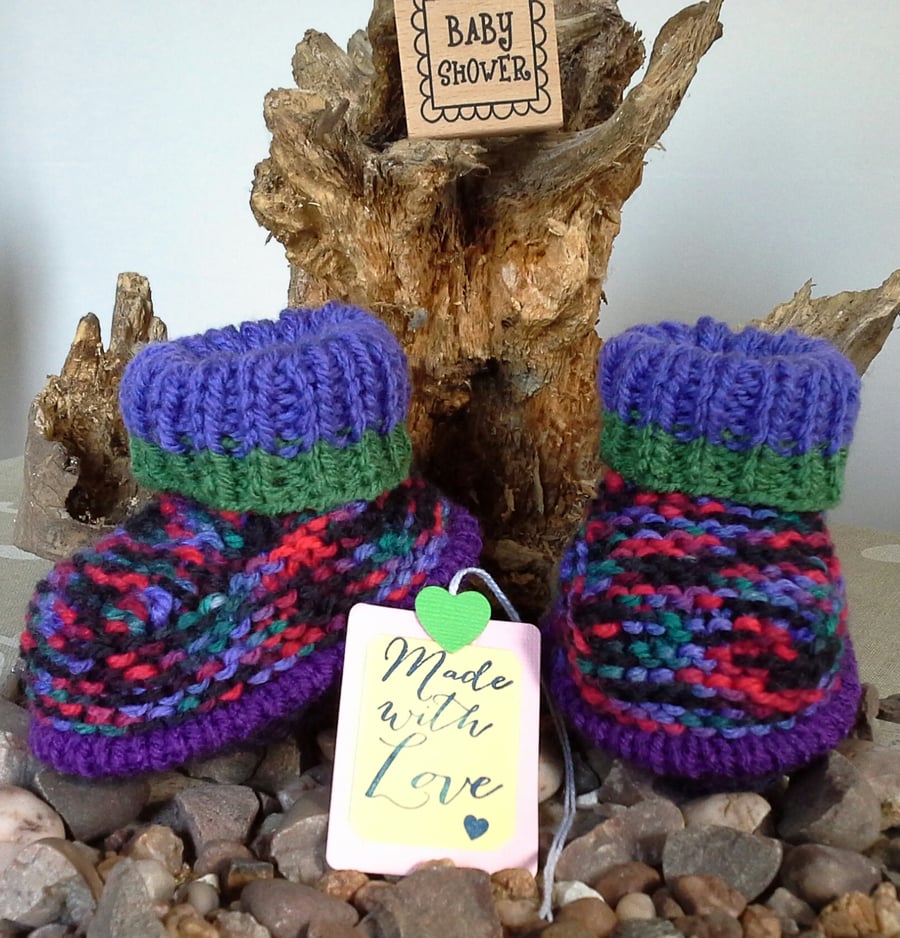 Aran Funky Hand knitted Baby Booties 3-6 months size 