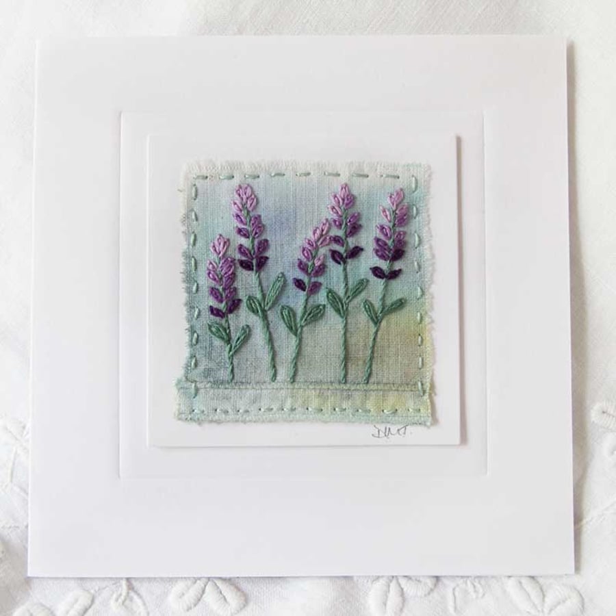 HAND EMBROIDERED GREETINGS CARD LAVENDER