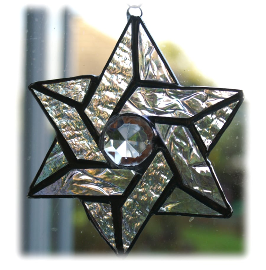 Star of David Suncatcher Stained Glass Iridescent Crystal