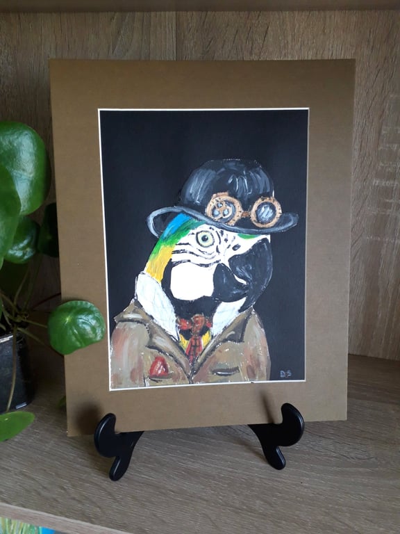 Steampunk style Macaw Parrot original painting.  