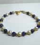 Limited Edition Lapis Lazuli & Freshwater Pearl Bracelet Handmade Gold Tone