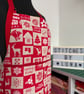 Handmade Red Patchwork Print Christmas Apron, Cotton Canvas Holiday Chef Apron - Image 3