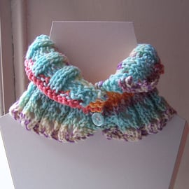 Pretty pastel hand knit eyelet button fastening neckwarmer 