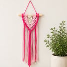 Small Pink Layered Macrame Wall Hanging, Boho Style Decor, 20cm Wooden Dowel