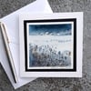 Snow Landscape. Blank Handpainted Gift Greetings Card With Silver Glitter.