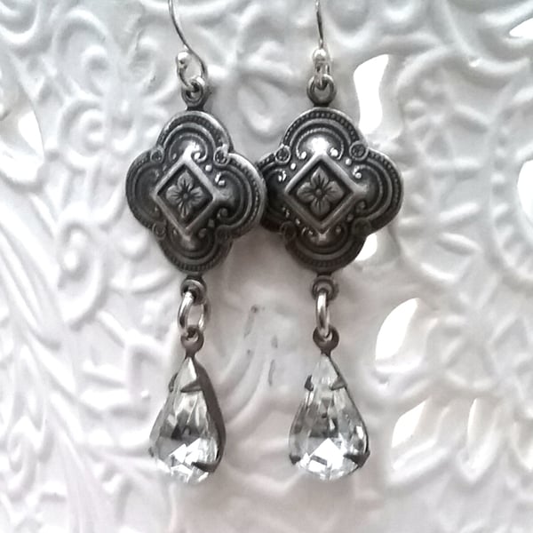 Ornate Antique Silver Earrings 