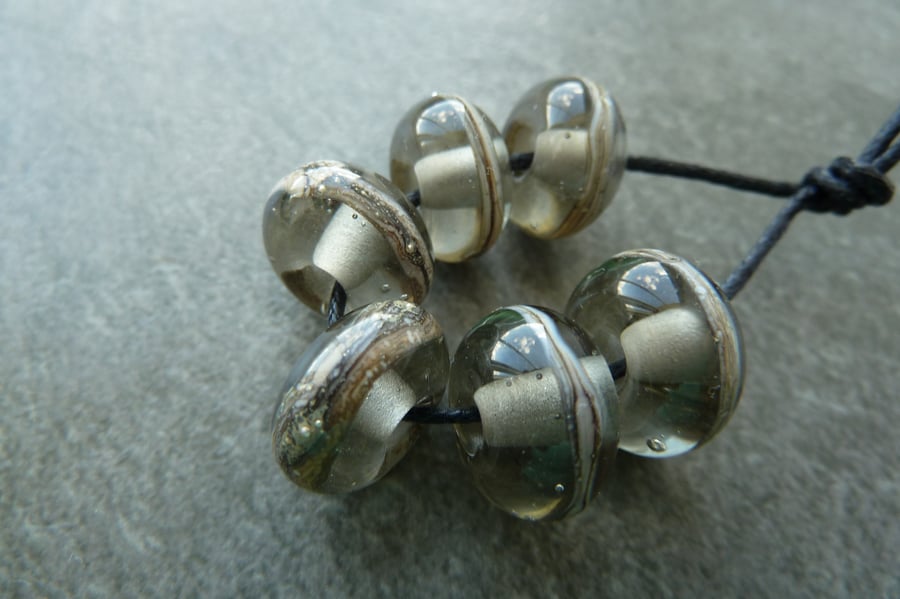 grey wrapped lampwork glass beads